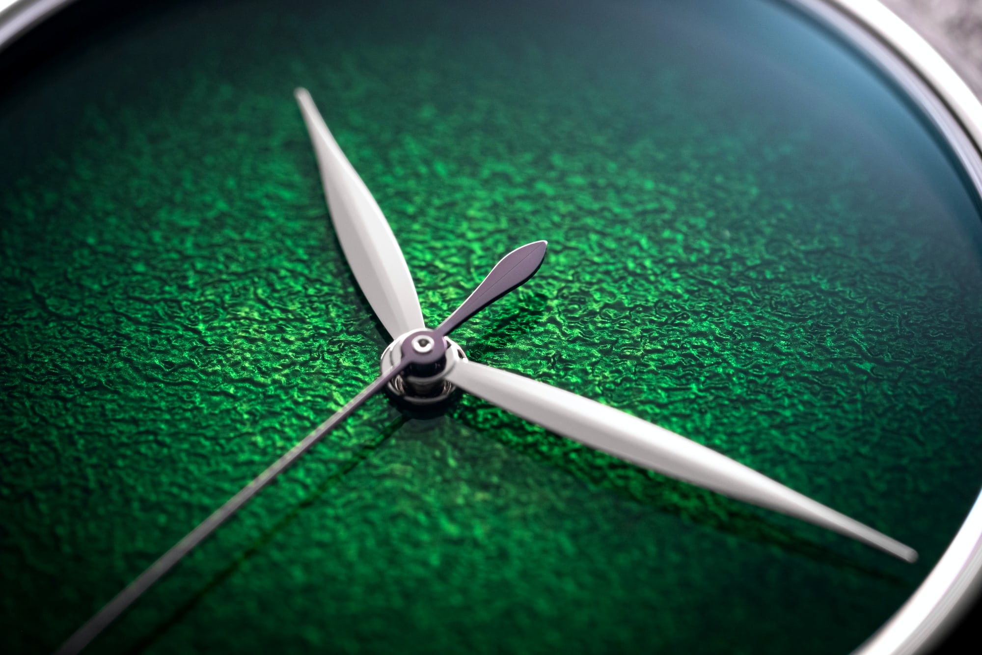 A close-up on the dial of the H. Moser Centre Seconds Concept Lime Green